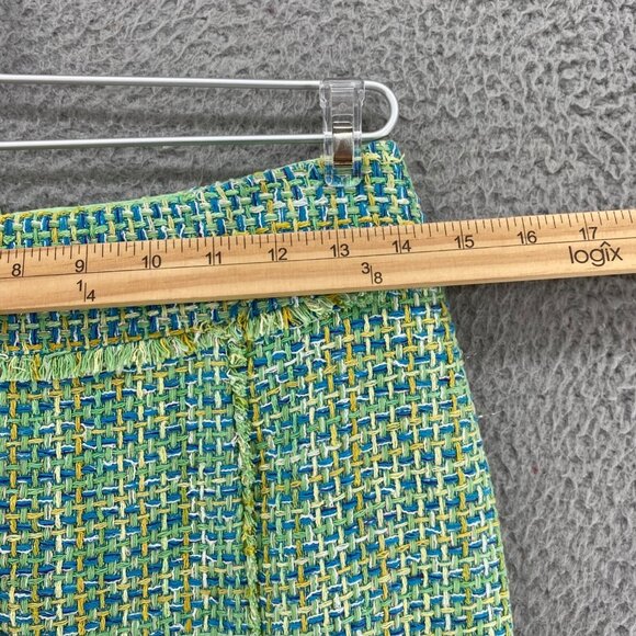 J McLaughlin Skirt Womens 8 Green Blue Tweed Silk Shimmer Fringe Mini Everyday - Picture 6 of 10